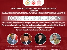 Besok, DPD RI dan FH Unila Gelar FGD Terkait Pemerintahan Desa
